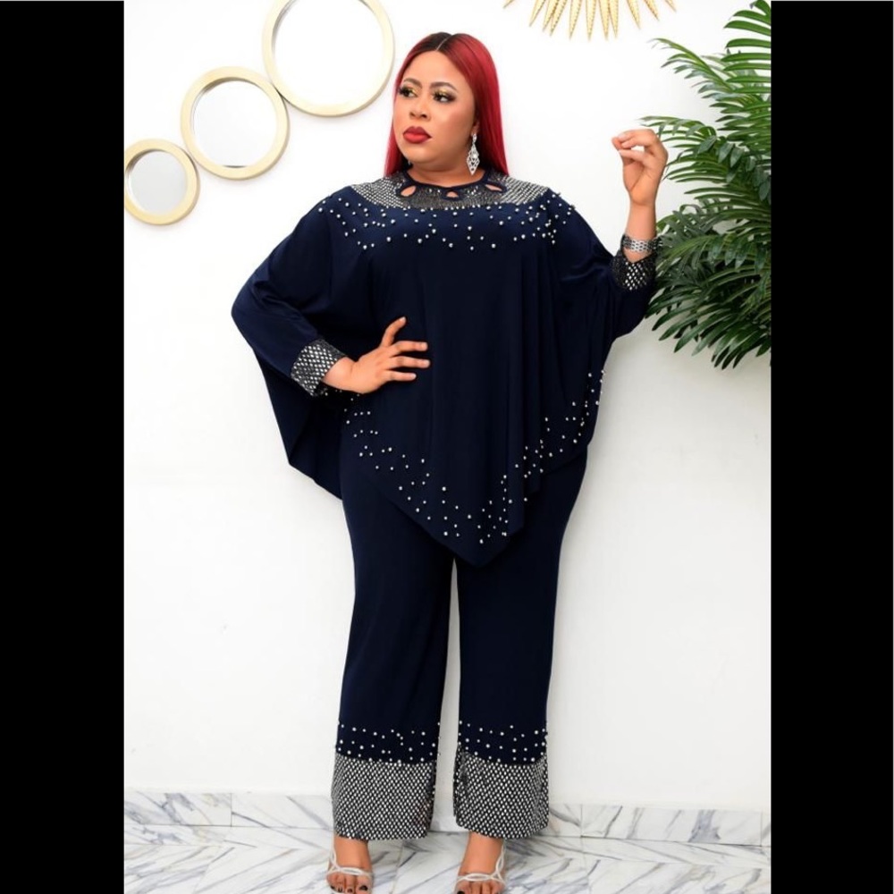 Embellished 2pcs Set.Stretchy pants and top, A perfect gift for her. Formal wear